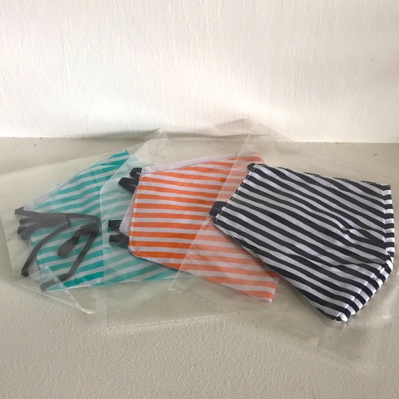 Set of 3 striped cotton double layer washable face masks with adjustable straps - Picture 1 of 4